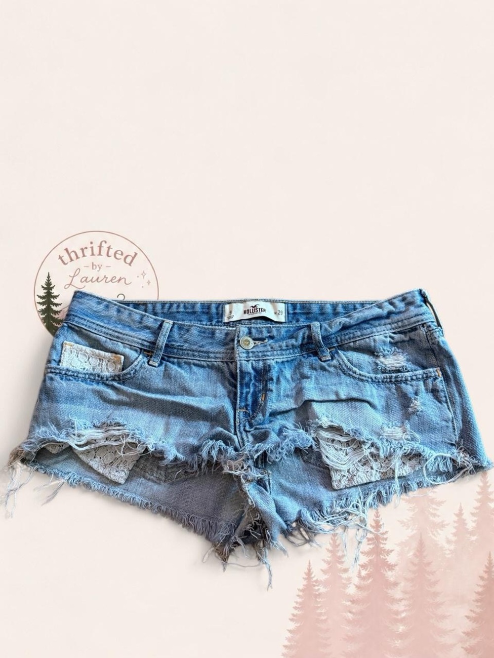Vintage Hollister Distressed Lace Denim Shorts Size 9 / 29 - Picture 2 of 4